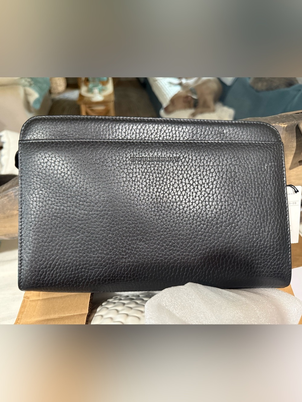Burberry London black pebbled leather clutch, brand new.
